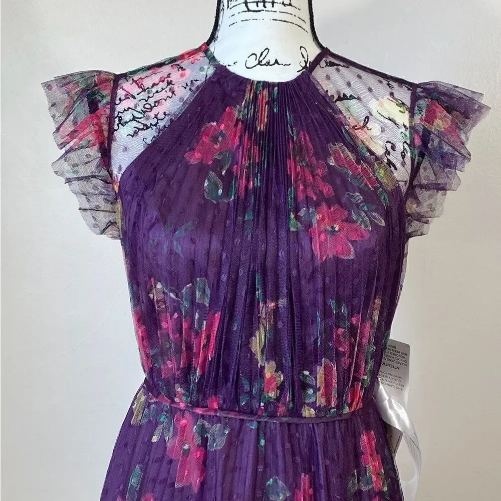 Mac Duggal Ieena Cap Sleeve Floral A-Line Dress size 2